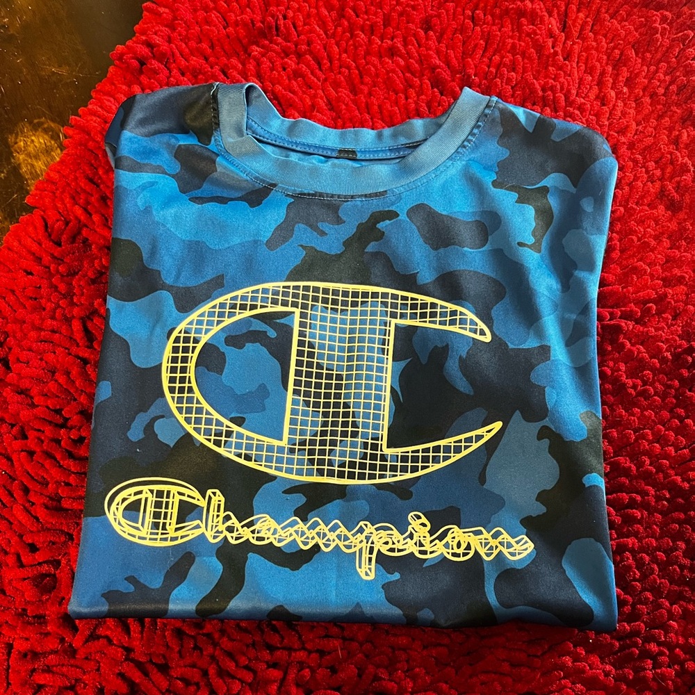 Champion Kids Blue Camo Tee with Yellow Logo